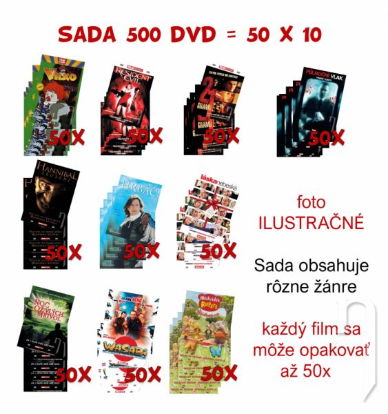 DVD Film - Sada 500 ks náhodne vybraných, opakujúcich sa DVD